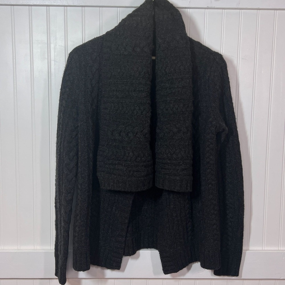 Ralph Lauren Rugby Cardigan Heritage Dark Gray Cable Knit Shawl Collar Chunky S